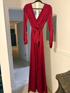 SHEIN Long Sleeve Red Wrap Maxi Dress